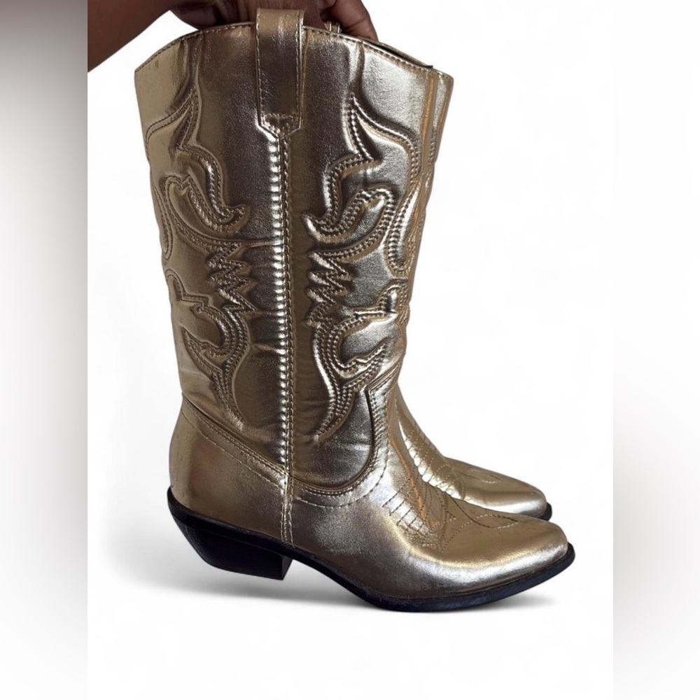 Soda Women Gold Metallic Cowgirl Western Stitched Boots